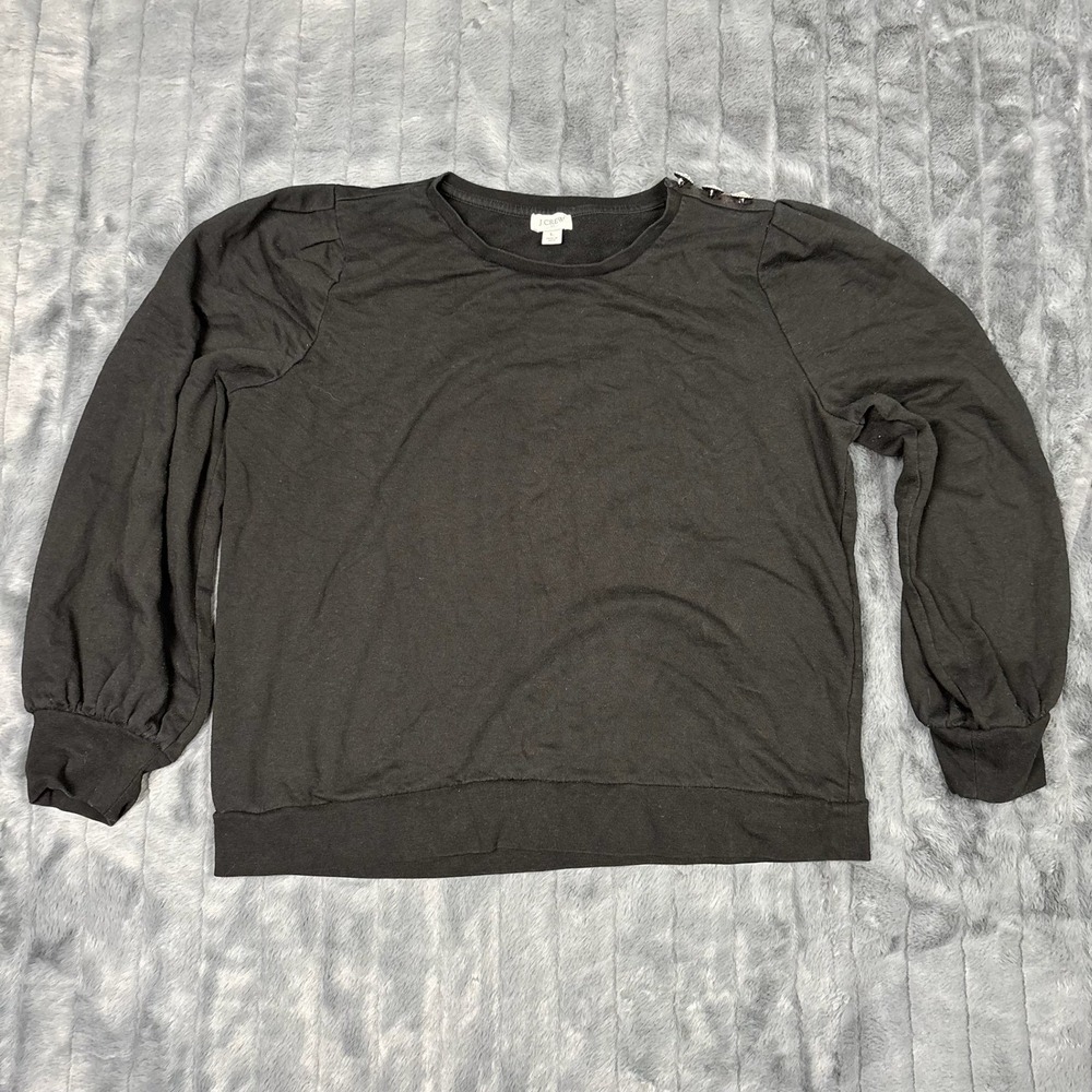 J.Crew Black Puff Sleeve Button Shoulder Sweatshirt French Terry Top Large